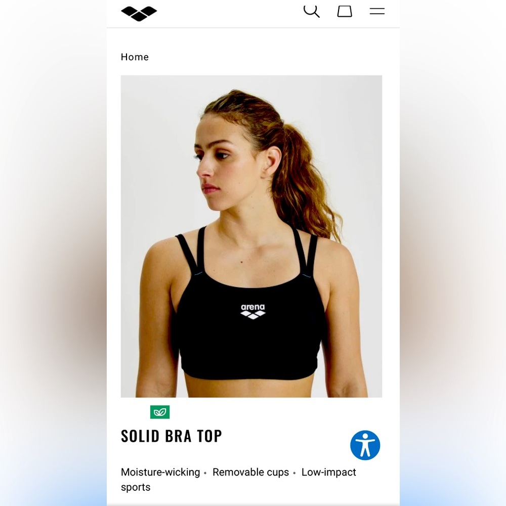 Arena Sports bra Black Size Medium Golf, Yoga, Swim, Training, Moisture Wicking